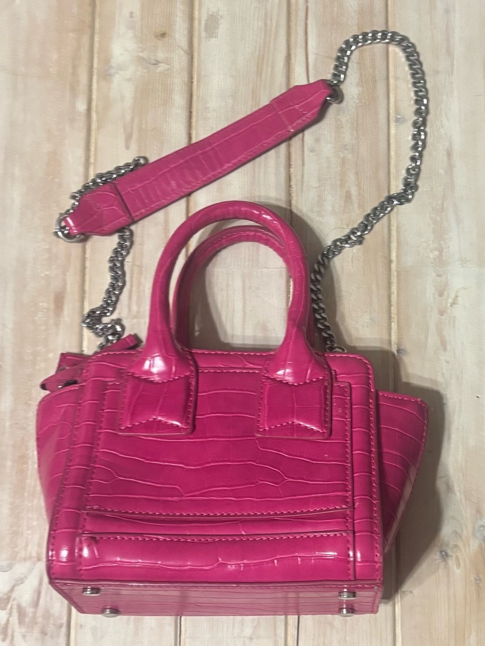 Zara Pink Crocodile crossbody top handle bag - Picture 1 of 2